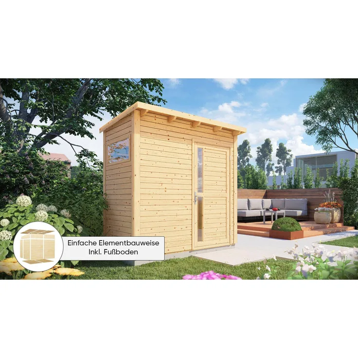BERTILO Gartenhaus Pentus 1, BxT: 246x143 cm, Fichte naturbelassen, Einflügeltür, Freipositionierbares Fenster