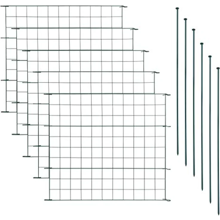 ESTEXO Teichzaun Set 11tlg, Gerade 5 Elemente, pulverbeschichteter Metallzaun in grün RAL 6005, Drahtstärke 4/2,5 mm, Maschenweite 6x6 cm – Bild 2
