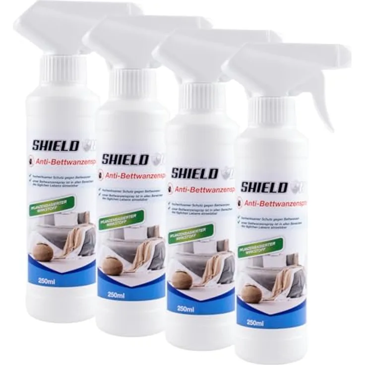 ShieldOn Anti-Bettwanzenspray 4x 250 ml, hochwirksamer Schutz mit langanhaltender Abwehrwirkung gegen Bettwanzen