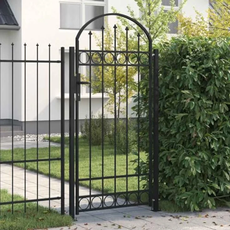 vidaXL Zauntor mit gewölbter Spitze und 2 Pfosten 105 x 204 cm Schwarz – Bild 3