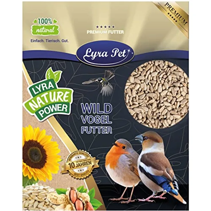 Lyra Pet® | 25 kg Sonnenblumenkerne Geschält | Wildvogelfutter Ganzjährig | Ideal für Jungtiere | Vogelfutter für Wildvögel | Wertvolles Streufutter | Energiespender ohne Schale | Sommer und Winter
