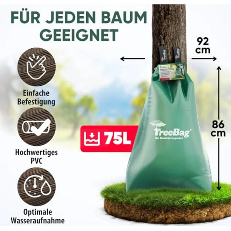 treebag TreeBag Wassersack für Bäume 2 x 75L – UV-stabiler PVC Baumbewässerungssack mit flexibler Anwendung – Effektive Tropfbewässerung für Garten & Stadtgrün – Bild 2