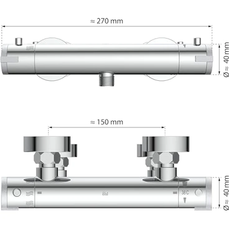 EISL CLAUDIO, Mischbatterie mit Thermostat, Thermostatarmatur mit Sicherheitssperre bei 38°C, Duscharmatur mit Wassersparfunktion, CLT168ACR, Chrom_2, Hochdruck – Bild 5