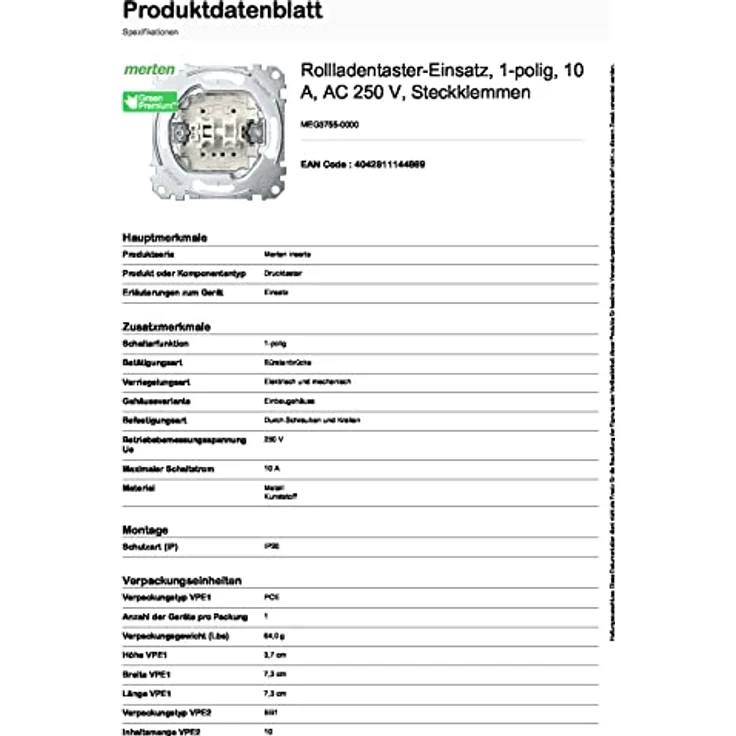 Schneider Electric Merten Rollladentaster-Einsatz, Unterputz, 1-polig, 10A, AC 250V, IP20, mit Steckklemmen – Bild 3