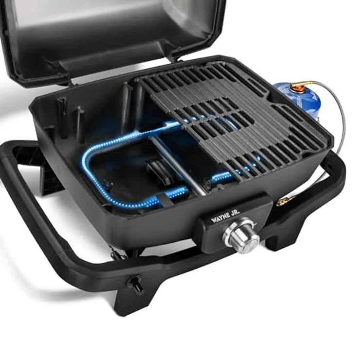 BURNHARD 1-Brenner Gasgrill Wayne JR. 3,6 kW – Tragbarer Balkongrill in Grau - Mit Aludruckguss Brennkammer und Gusseisen Grillrost – Bild 4