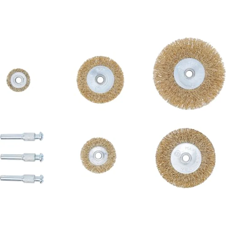BGS Do it yourself 50908 Stahldraht-Bürsten-Satz, 8-teilig, Ø 25 - 75 mm, für Bohrmaschinenantrieb, max. 4500 U/min – Bild 3