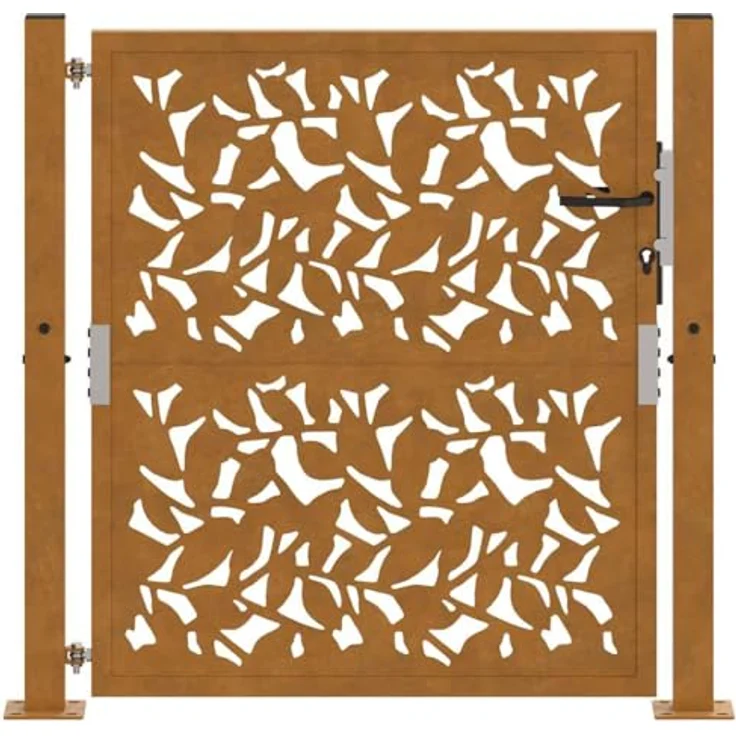 vidaXL Gartentor Gartentor 105x105 cm Wetterfester Stahl Blatt-Design, Rostig, Abschließbar mit 3 Schlüsseln – Bild 4