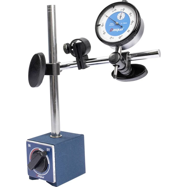 Dasqua 7611-1012 Magnetfuß mit Messuhr-Set, 0.01 mm Ablesung, robuste Bauweise, einfache Handhabung, kalibriert nach Werksstandard