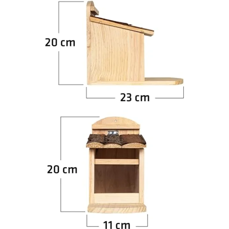 GARDIGO® Eichhörnchen Futterhaus aus Holz I Stabiles Holz mit Rindendach I Wetterfeste Futterstelle zum Aufhängen I Geschütztes Glas I Futterspender zum Eichhörnchen füttern I Nussspender – Bild 3