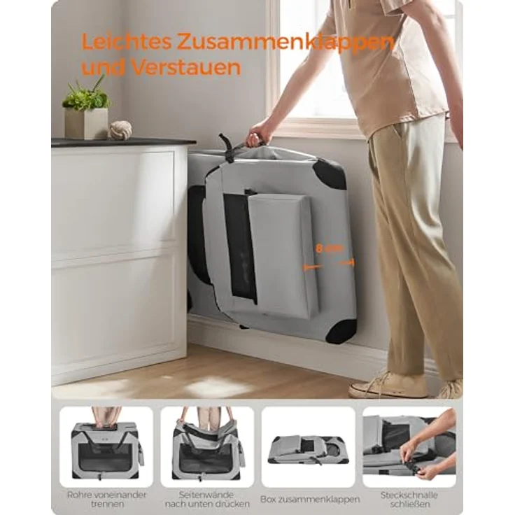 Feandrea Hundebox faltbar, Transportbox Hund XXL, atmungsaktiv, rauchgrau – Bild 5