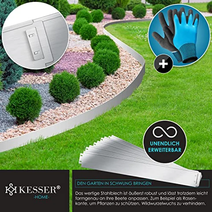 KESSER Rasenkante Beeteinfassung Beetumrandung Rasen Silber, Länge 15m - Höhe 14cm – Bild 6