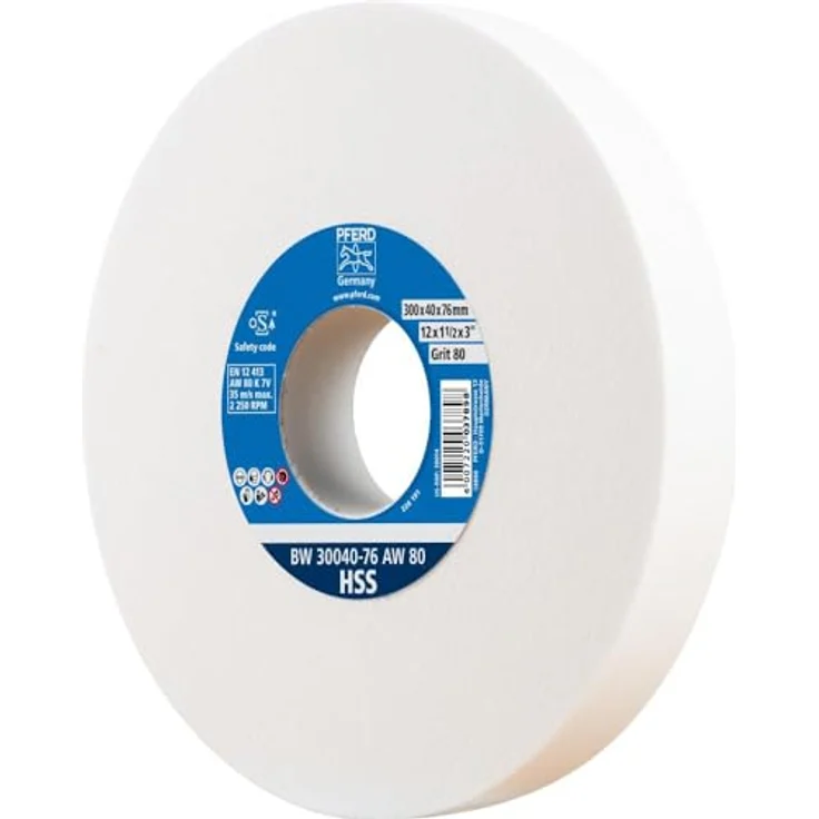 PFERD Schleifbockscheibe, 300x40x76mm, Ausführung HSS, Korngröße 80, Edelkorund weiß, 39009706 – Schleifscheibe mit hoher Standzeit für das Bearbeiten hochlegierter Stähle – Bild 2