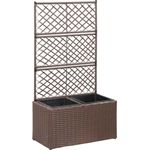 furnicato Hochbeet mit Rankgitter 2 Töpfe 58×30×107cm Poly Rattan Braun, integrierte Rankhilfe, herausnehmbare Töpfe
