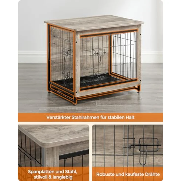 Feandrea Hundekäfig Möbel, Beistelltisch, Hundebox, Moderne Hundehütte Indoor für Hunde bis zu 14 kg, hochbelastbar, Greige PFC001G01 – Bild 3