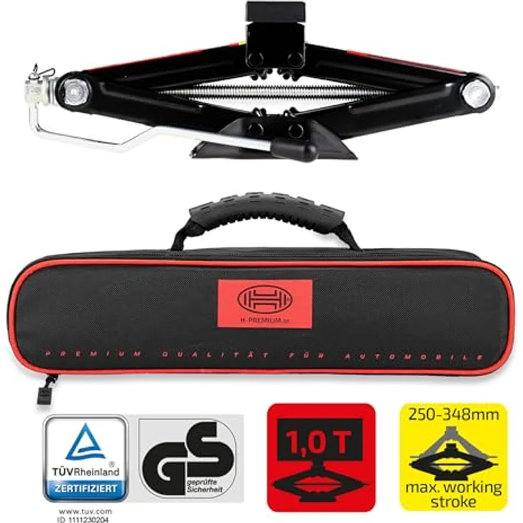 HEYNER UltraLift S PRO Scherenwagenheber, 1t Anhänger/PKW, mit Gummiauflage und Tasche, pulverbeschichtet, robust (schwarz) – Bild 2