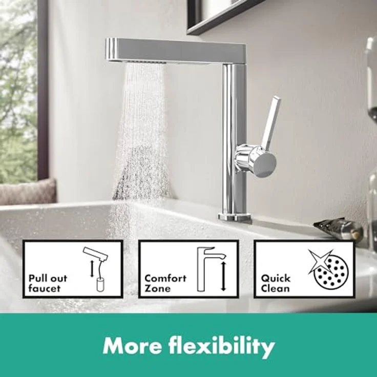 hansgrohe Finoris Spültischarmatur, ComfortZone 230, Pull-out Funktion, EcoSmart, Chrom – Bild 2