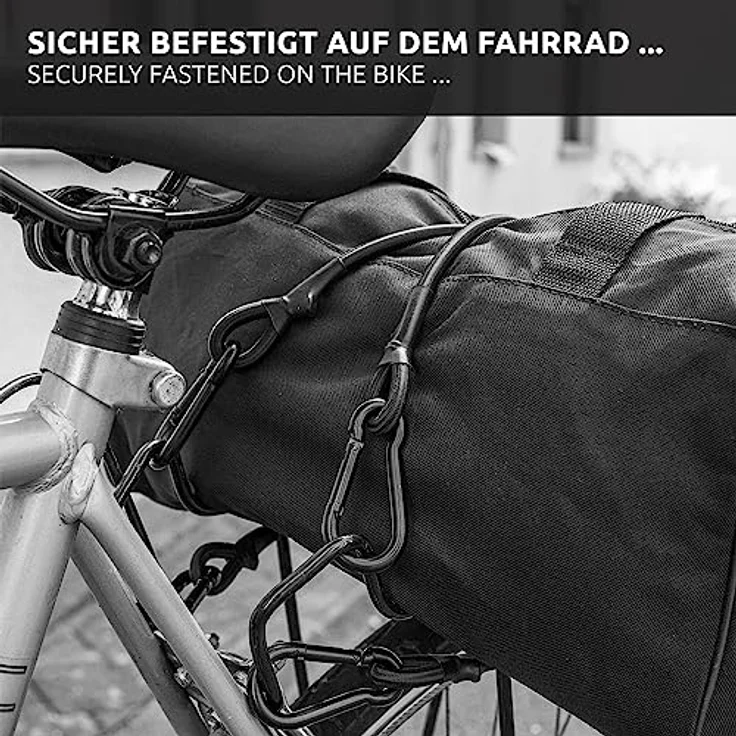 ECENCE 3X Spanngummi mit Karabiner aus Edelstahl 60cm in Schwarz Latex Spanngurte, Gepäckspanner, Expander, Spannseil - Sicherer Halt für Fahrrad, Auto und Gepäck – Bild 4