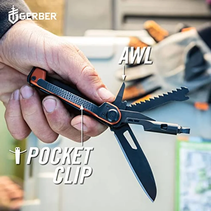 Gerber ArmBar Trade, Multitool mit 8 Funktionen, Taschenmesser mit glatter Klinge, Schraubendreher mit Wechselbit, Schwarz/Orange, Edelstahl/Aluminium – Bild 5