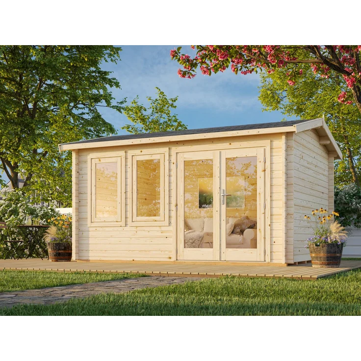 Palmako Gartenhaus Iris 11,1 m², Blockbohlenhaus aus nordischer Fichte, BxT: 410x320 cm, Doppeltür mit Doppelverglasung, modernes Satteldach