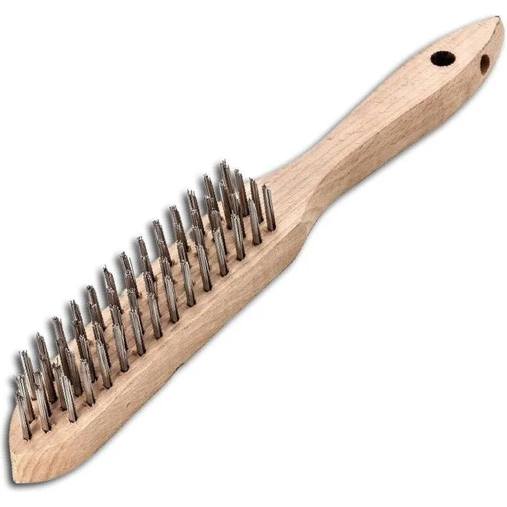 Lessmann Handdrahtbürste, Edelstahldraht glatt 0,30mm, 3-reihig, Buchenholz-Griff