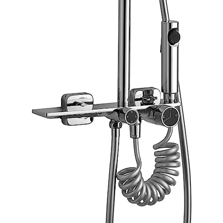 Rea Duschsystem HELIX, Duschset mit Duscharmatur, Regendusche 20x30 cm, Messingkopfbrause, Chrom – Bild 4