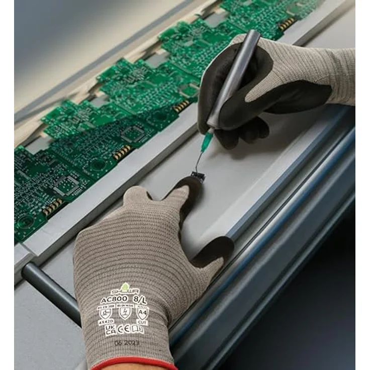 SHOWA AC800, Antistatische Arbeitshandschuhe mit Nitril-Beschichtung, Schnittschutz Level D, Touchscreen-kompatibel, grau, 12 Paar, Größe L – Bild 2