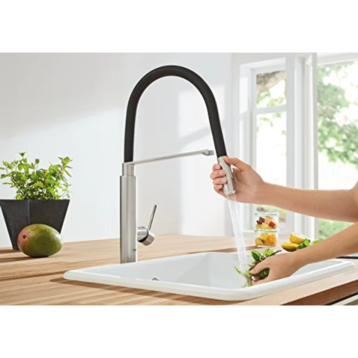 Grohe Concetto Küchenarmatur, Profi-Brause mit Laminarstrahl und schwenkbarem Auslauf, Hochdruck – Bild 2