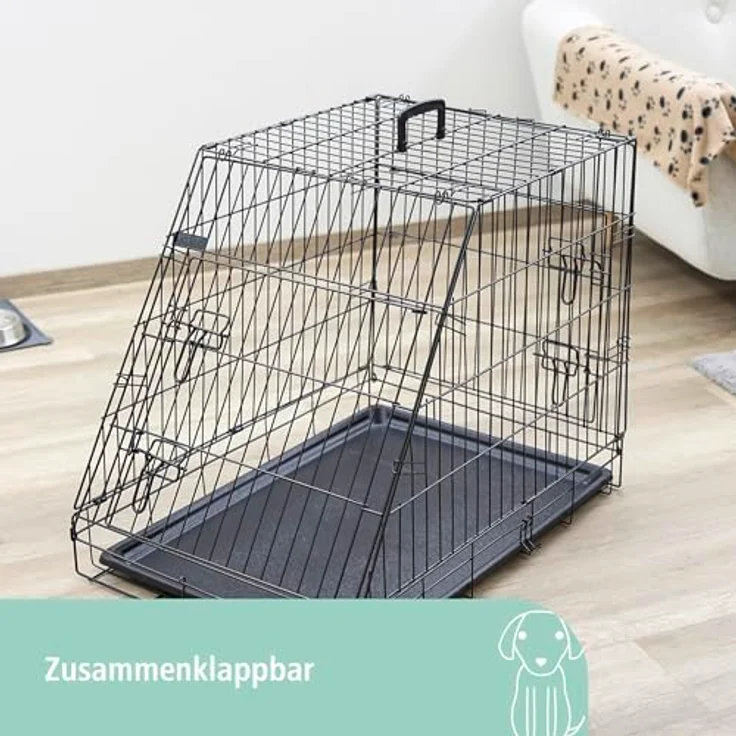 Kerbl Gittertransportbox, klappbar, schwarz, 92x63x74cm, mit 2 Türen, herausnehmbarer Kunststoffwanne – Bild 6