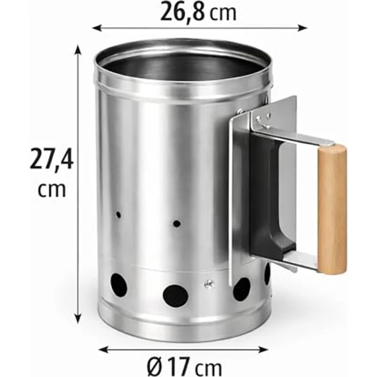Anzündkamin aus Edelstahl für Kohle und Briketts - 17cm Durchm. - 27cm hoch - Hitzeschutz – Bild 5