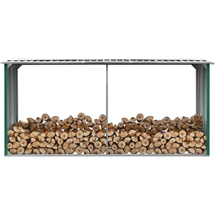 vidaXL Brennholzlager Kaminholzunterstand Brennholzregal Kaminholzständer Verzinkter Stahl 330x92x153cm Grün – Bild 2