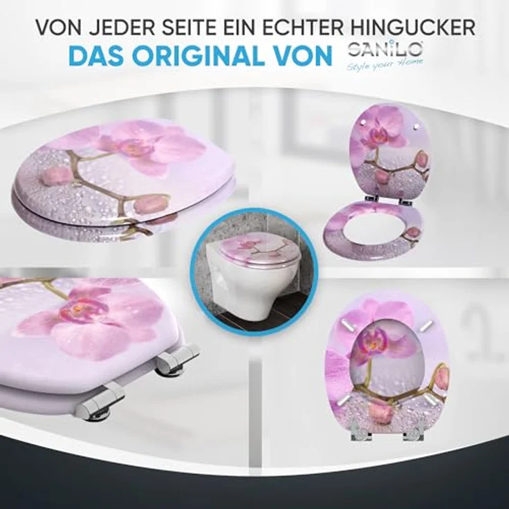 Sanilo WC Sitz Blooming, Hochwertiger Toilettendeckel aus Holz mit Absenkautomatik, Antibakterieller Oberfläche, Pflegeleicht, Universell passend für Hänge- und Steh WC-Becken – Bild 6