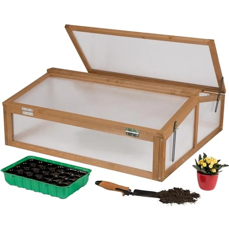 needs&wants® Frühbeet Aufsatz klein aus Holz Bausatz, Frühbeetkasten mit Abdeckung Gewächshaus mit Deckel wetterfest für Garten Balkon Outdoor, Polycarbonat, dunkel-braun