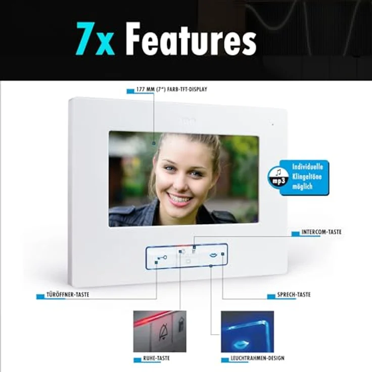 m-e modern-electronics VD ALU 6109 A/W Video-Türsprechanlage, Komplett-Set mit 3 Außen- und 4 Innenstationen, Weiß (glänzend), Anthrazit, ultra-flaches Design, ausgezeichnete Sprachqualität – Bild 3