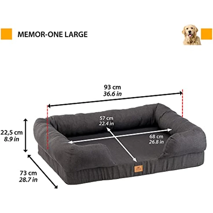 Ferplast Orthopädisches Hundebett, Memoryschaum Hundekissen für große Hunde, waschbar 93 x 73 x H 22,5 cm, grau – Bild 2
