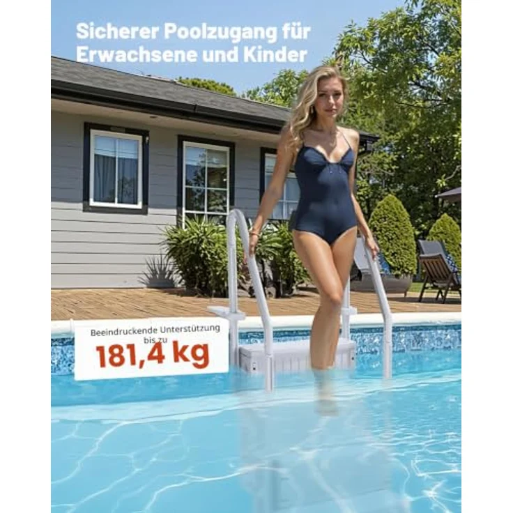 VEVOR Poolleiter U12, 4 Stufen, 180 kg Tragkraft, grau, für 48-54 Zoll große Einbau- und oberirdische Pools mit rutschfesten Stufen und Doppelhandlauf – Bild 3