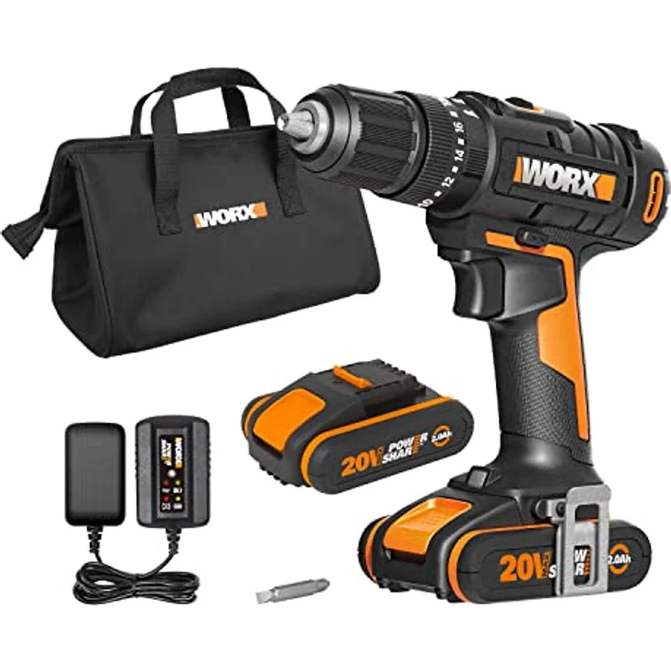 Worx WX370.1 Akku Schlagbohrschrauber 20V, 50Nm, 2-Gang-Getriebe, LED-Licht, 13 mm, inkl. 2x 2Ah Akkus & Ladegerät – Bild 1