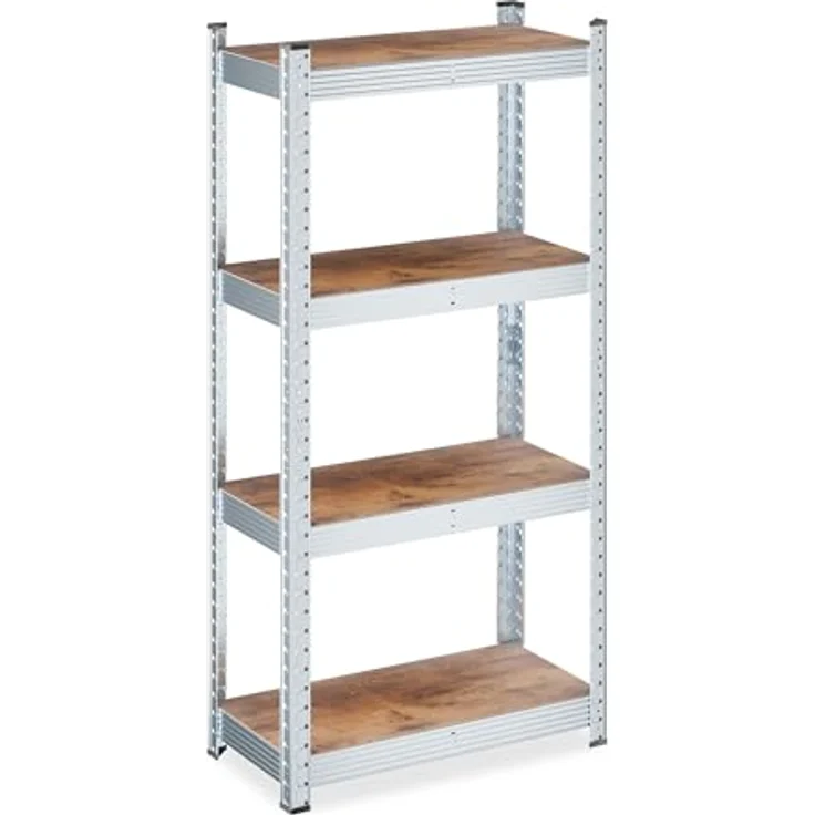 Relaxdays Schwerlastregal, 120 x 60 x 30 cm, 700 kg Tragkraft, verzinkter Stahl, braun/Silber, vielseitig und einfach zu montieren – Bild 1