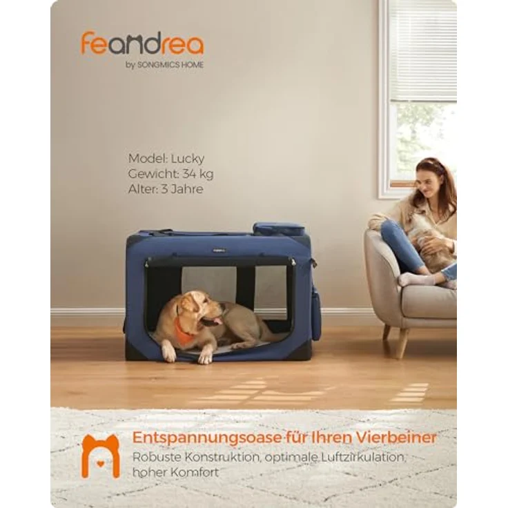 Feandrea Hundebox faltbar, Transportbox Hund, XXXL, Oxford-Gewebe, atmungsaktiv, dunkelblau – Bild 2