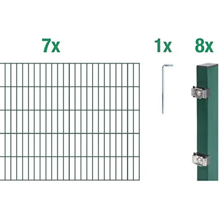 Alberts Doppelstabmatten Zaun, Komplettset zum Einbetonieren, Höhe 100 cm, Länge 14 m, grün, Pfosten 60x40 mm – Bild 2