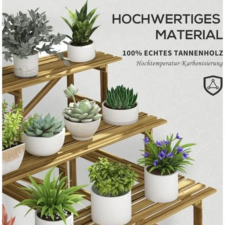 Outsunny 3-Etagen Pflanzenständer, klappbarer Blumenständer aus Holz, 78 cm hoch, naturfarben, für Innen und Außen, max. Tragfähigkeit 90 kg – Bild 4