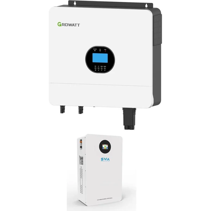 Growatt SPF 6000 ES PLUS, 6kW Off-Grid Wechselrichter mit 14,34kWh SWA LiFePO4 Batteriespeicher, Wandmontage