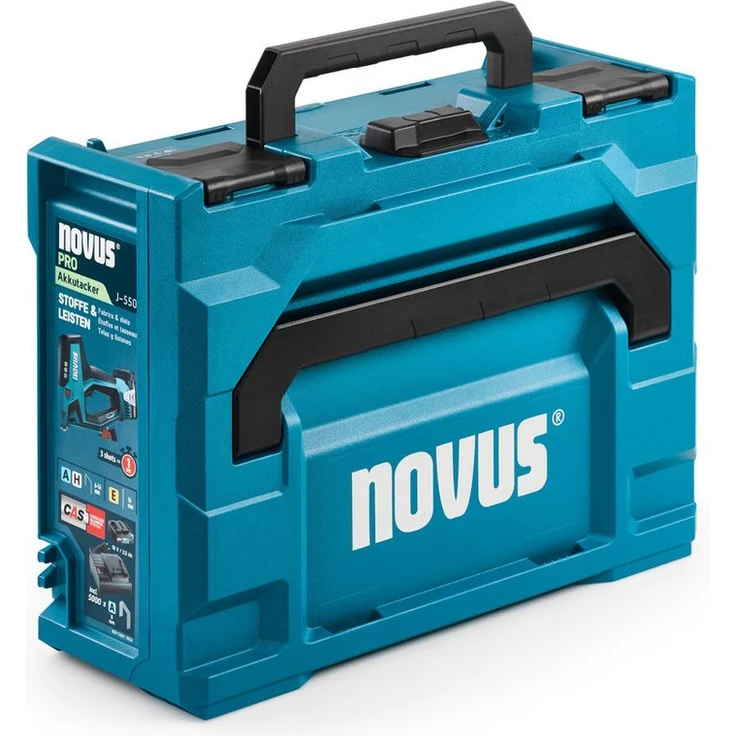 Novus Tools J-550 Akku-Tacker, metaBOX Set für Feindrahtklammern (6-14 mm) und Nägel (16 mm), mit Serienschuss-Funktion und Ergonomie, inkl. 18V Akku und 5.000 Klammern