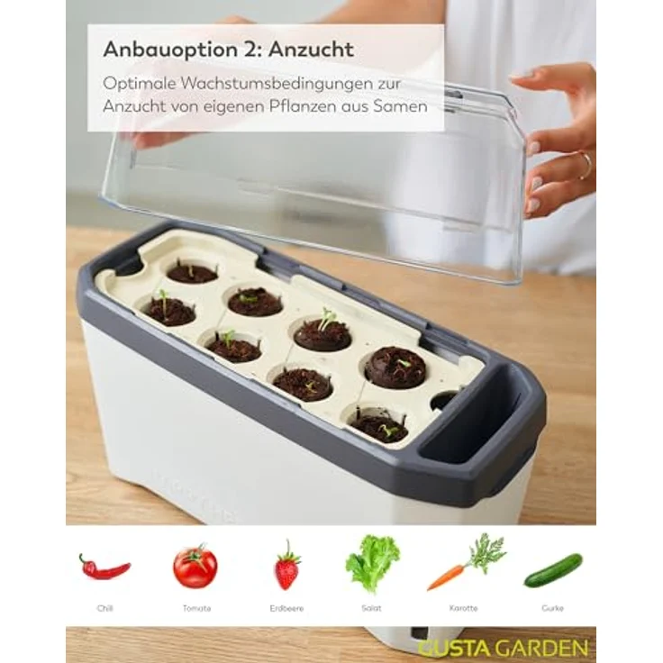Gusta Garden Kräutertopf Harry Herbs mit integriertem Bewässerungssystem, 5,5 Liter, weiß – Bild 5