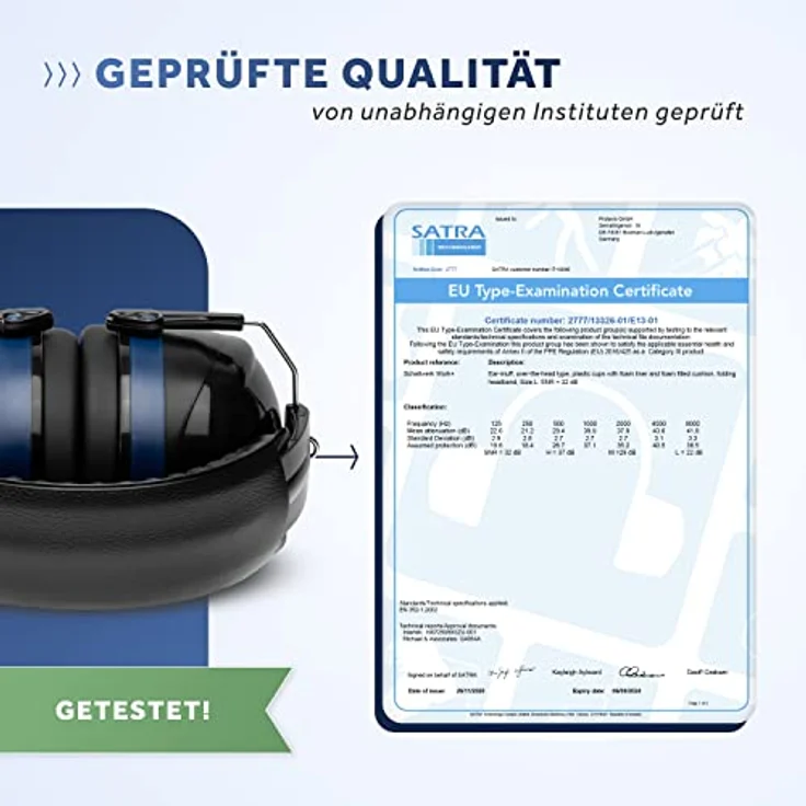 Schallwerk ® Work+ | Größenverstellbarer Arbeit Gehörschutz (Schwarz/Blau) - Hochwertige Lärmschutz Kopfhörer – Bild 3