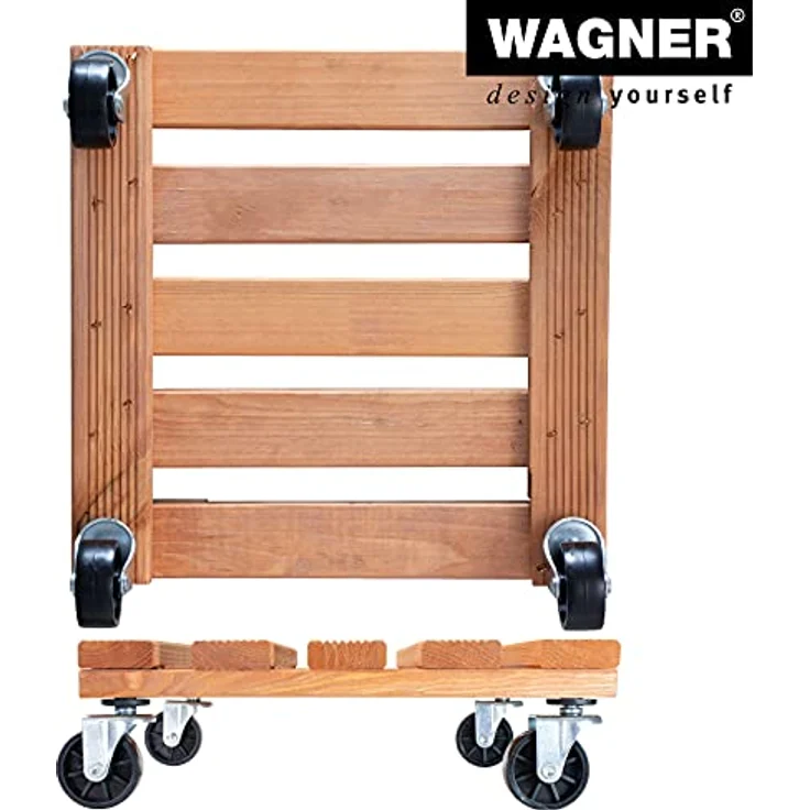 WAGNER Pflanzenroller Toscana 29 x 29 x 8,5 cm I Pflanzenroller & Blumenroller für Außenbereich + Innenbereich, Kiefer Terracotta I Kübelroller aus Holz I Tragkraft 150 kg I Made in EU - 20015301 – Bild 6