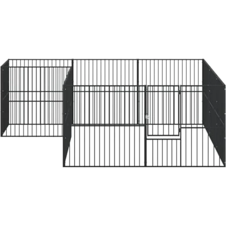 vidaXL Hundelaufstall 12-TLG., Welpenlaufstall mit Tür, Tierlaufstall für Hunde Kaninchen Enten, Hundeauslauf, Schwarz Verzinkter Stahl – Bild 4