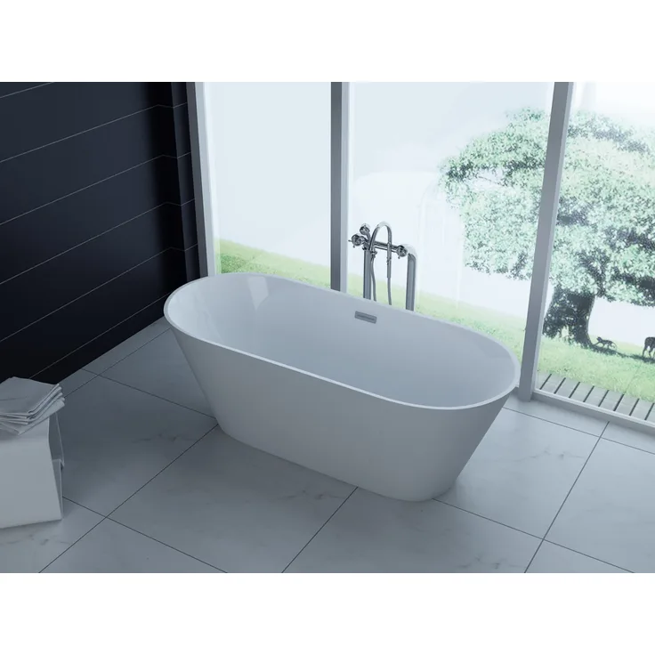 PureHaven Badewanne Lugano aus Acryl, freistehend, elegant, Überlaufschutz, 200 l Fassungsvermögen, Weiß