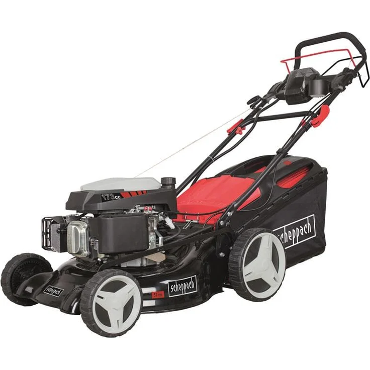 Scheppach MS173-51E Benzin-Rasenmäher - 51 cm Schnittbreite, E-Start, Reinigungsfunktion, 65l Fangkorb, 7-stufige Höhenverstellung, Mulchfunktion, Radantrieb, Seitenauswurf, inkl. Motoröl – Bild 2