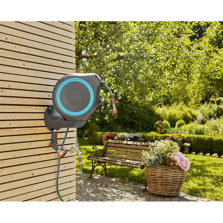 GARDENA Wand-Schlauchbox RollUp S 18600-20 15 Meter Schlauchlänge türkis Kunststoff 18600-20 180° schwenkbar frostsicher, UV-beständig – Bild 3