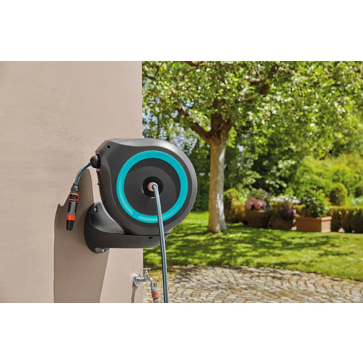 GARDENA Wand-Schlauchbox RollUp M 18610-20 20 Meter Schlauchlänge türkis Kunststoff 18610-20 180° schwenkbar frostsicher, UV-beständig – Bild 3